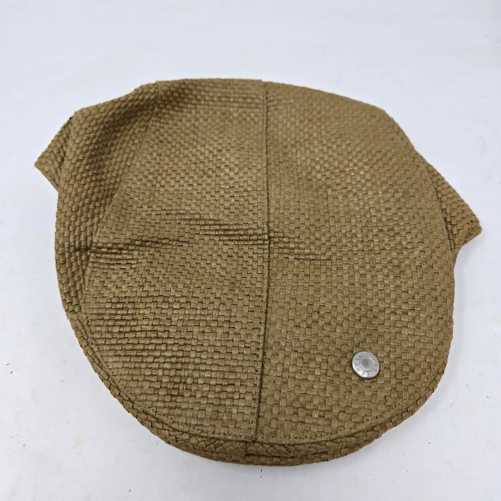 Perry Ellis Mens Woven Paper Flat Cap Tan Khaki Ivy Hat L/XL Polka Dot Lining